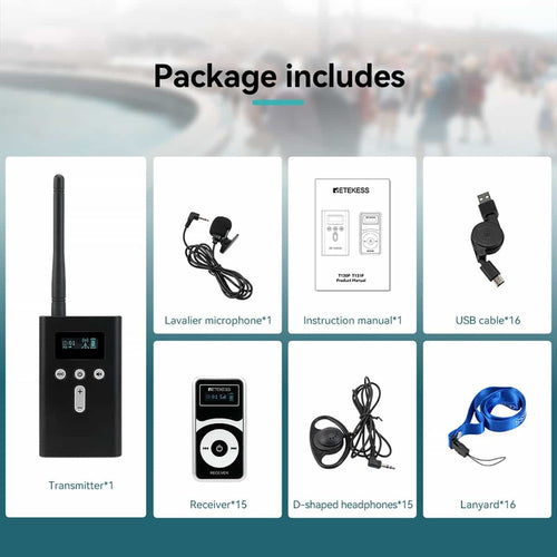 T130P/TT034 Noise-Canceling Tour Headset System - 1 Transmitter + 15 Receivers